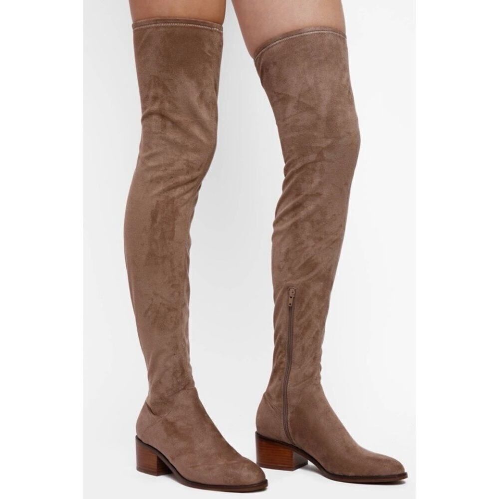 Steve Madden Gabbie Tan Vegan Suede Stretch Over The Knee Block Heel Boots 7.5